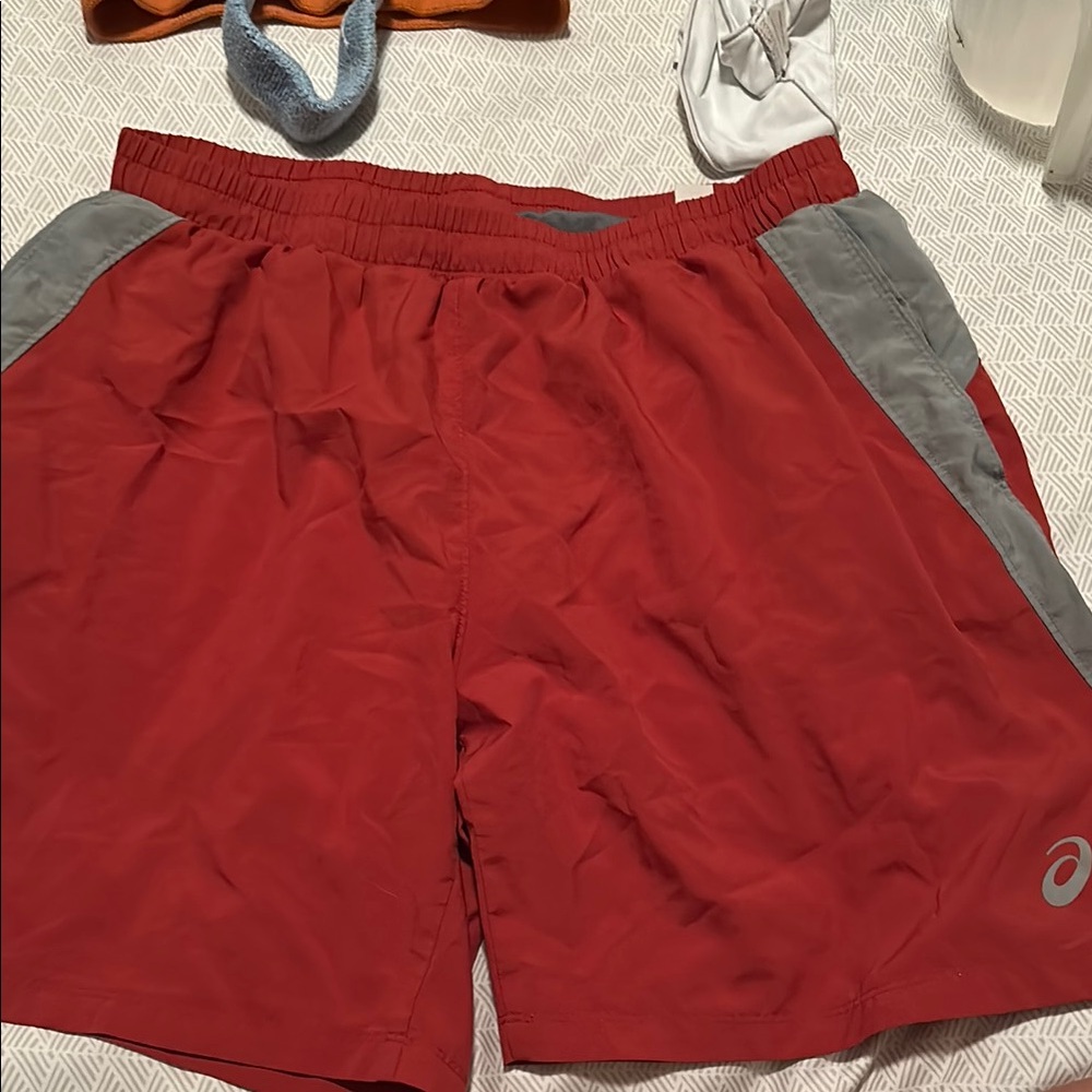 ASICS Men's Running Shorts in Red and Gray